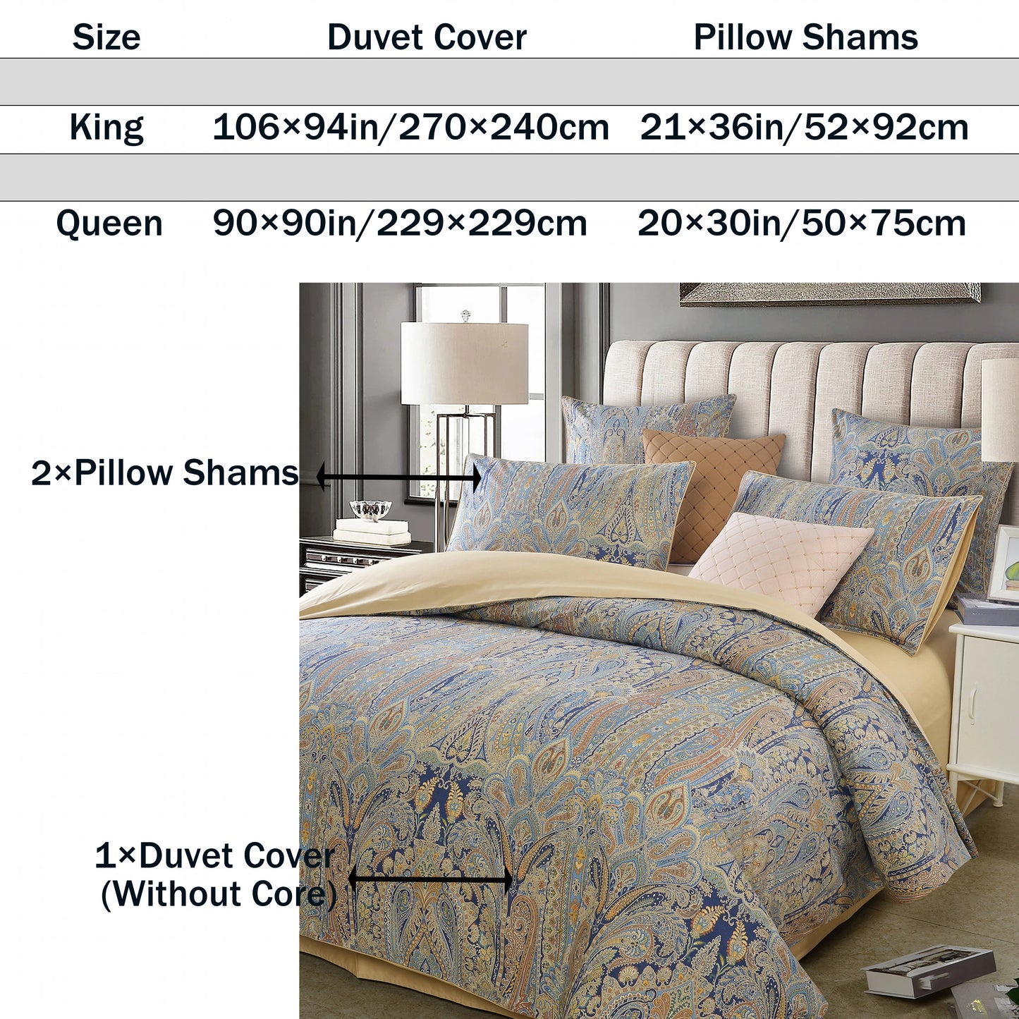 LISSTHERCN Duvet Cover Set 600TC Cotton Vintage Bohemian Paisley