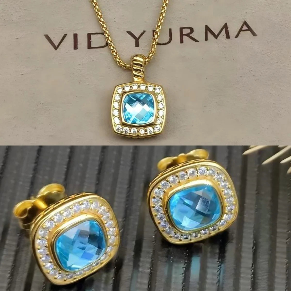 Necklace and Earrings Set With Zircon Square Pendant