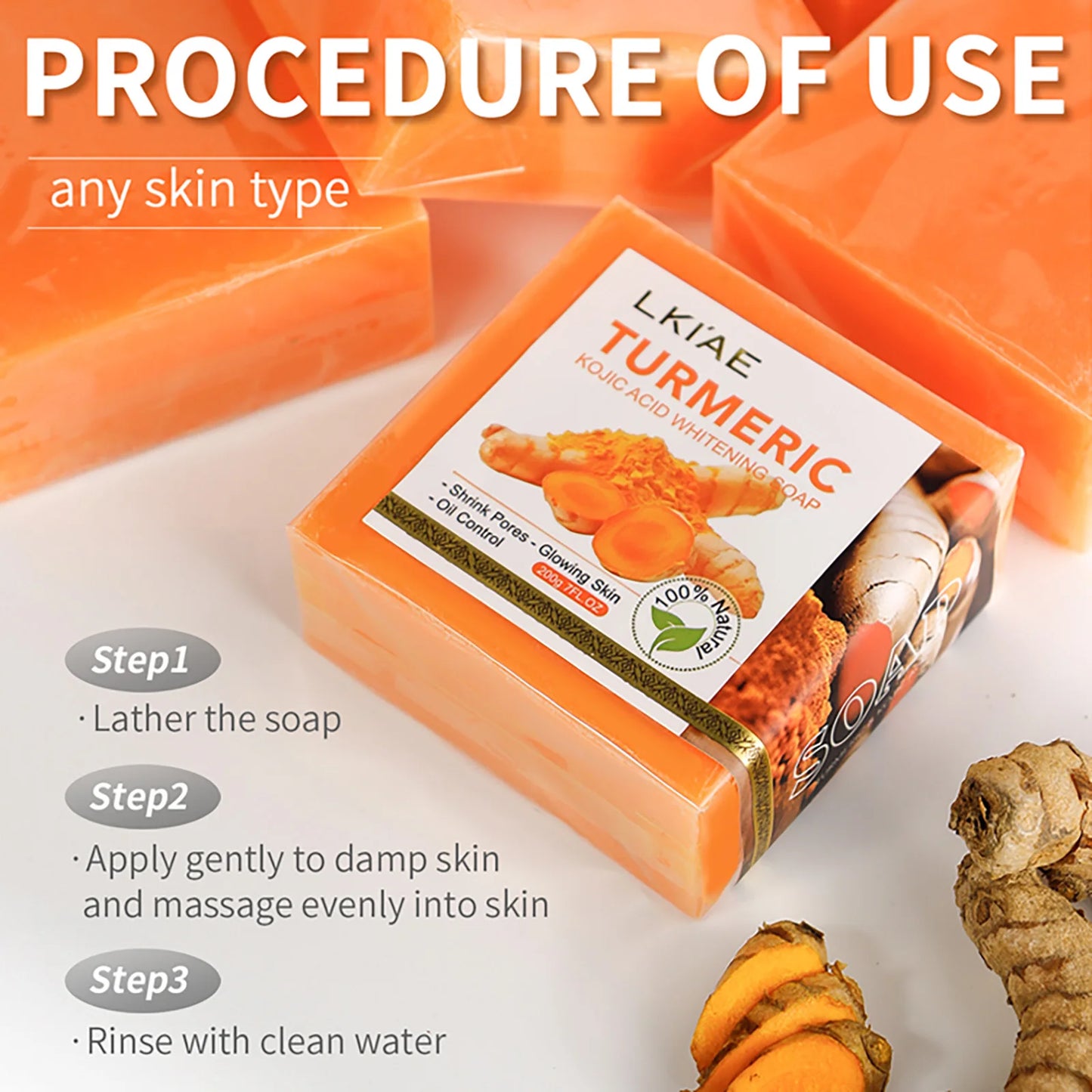 AILKE Turmeric Soap Bar Handmade Whitening Face And Body