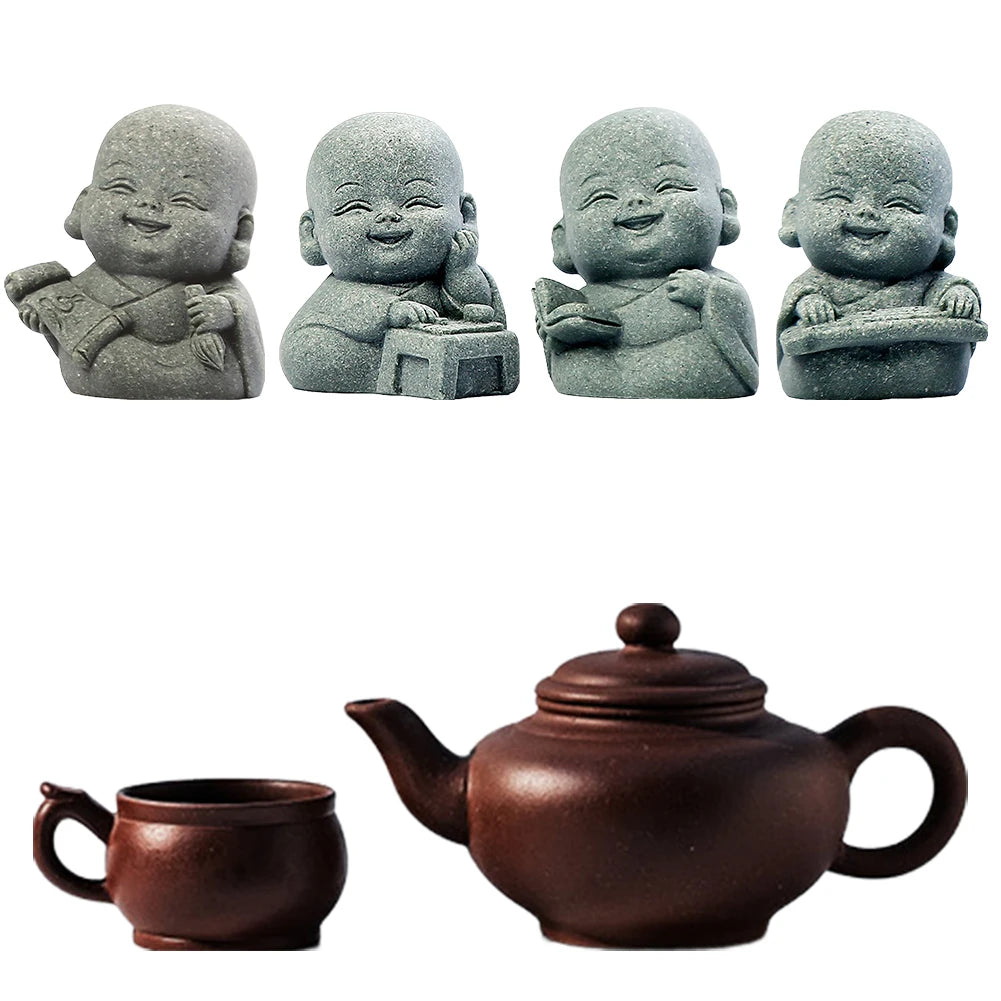 Shunmaii Monk Figurine Set Resin Buddha Mini Statues for Home