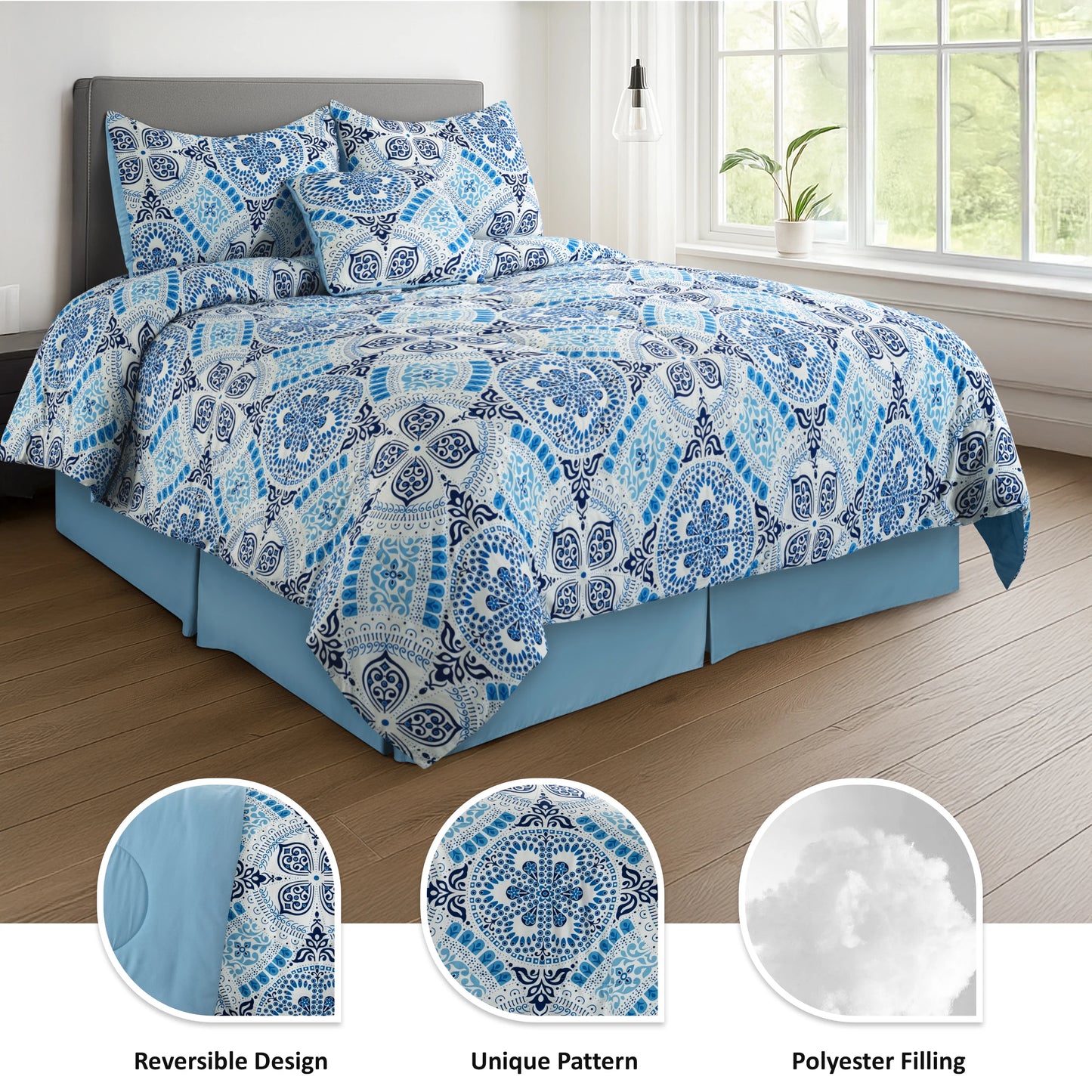 LDC Lux Decor Collection Reversible 5Pc Microfiber Comforter Set