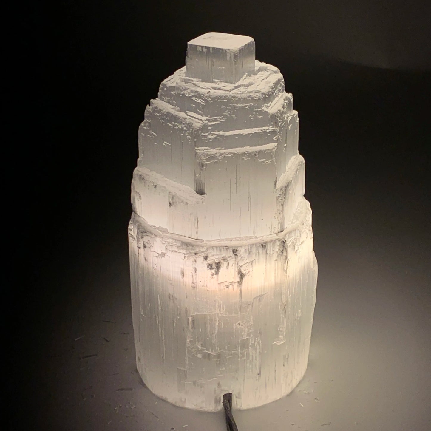 Selenite Crystal Lamp Raw Rough Satin Spar Tower Glow