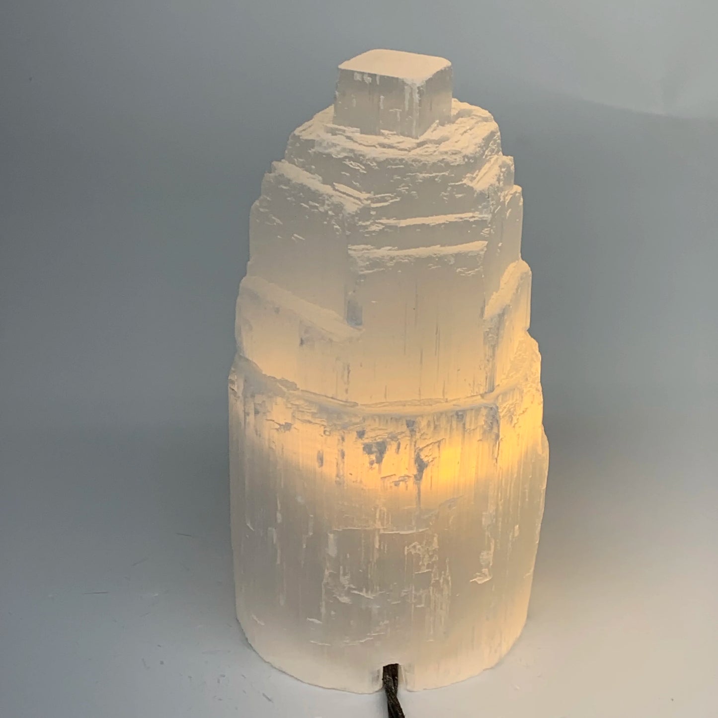 Selenite Crystal Lamp Raw Rough Satin Spar Tower Glow