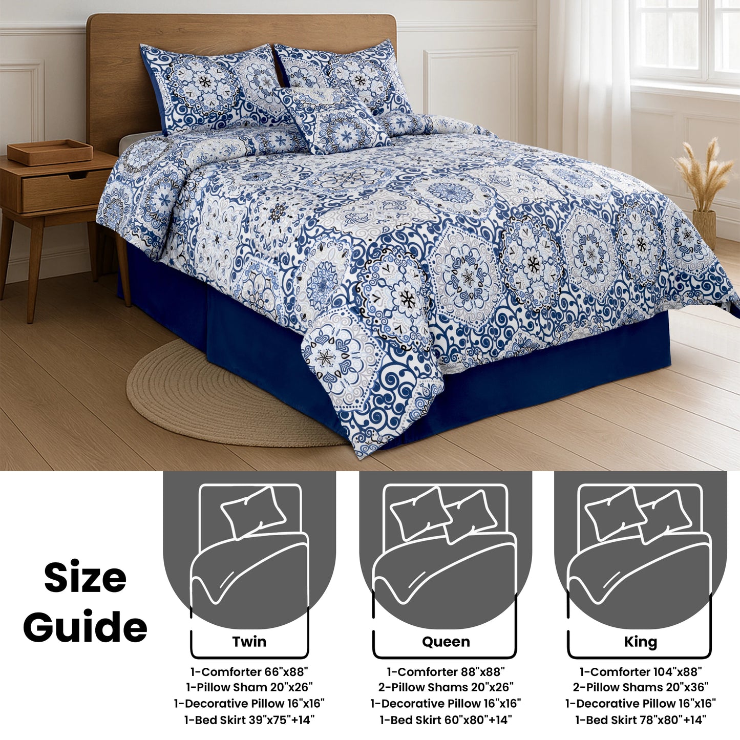 LDC Lux Decor Collection Reversible 5Pc Microfiber Comforter Set