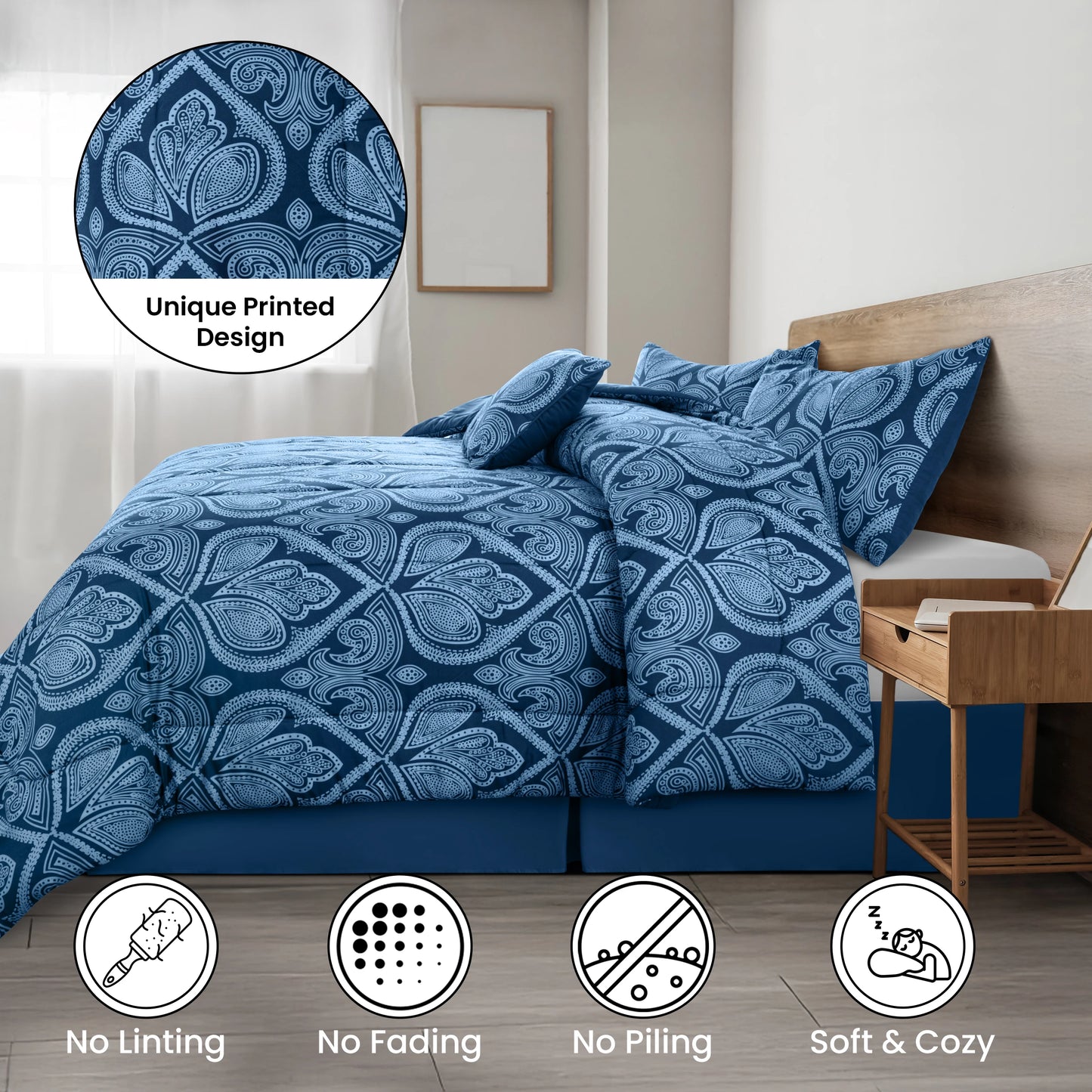 LDC Lux Decor Collection Reversible 5Pc Microfiber Comforter Set