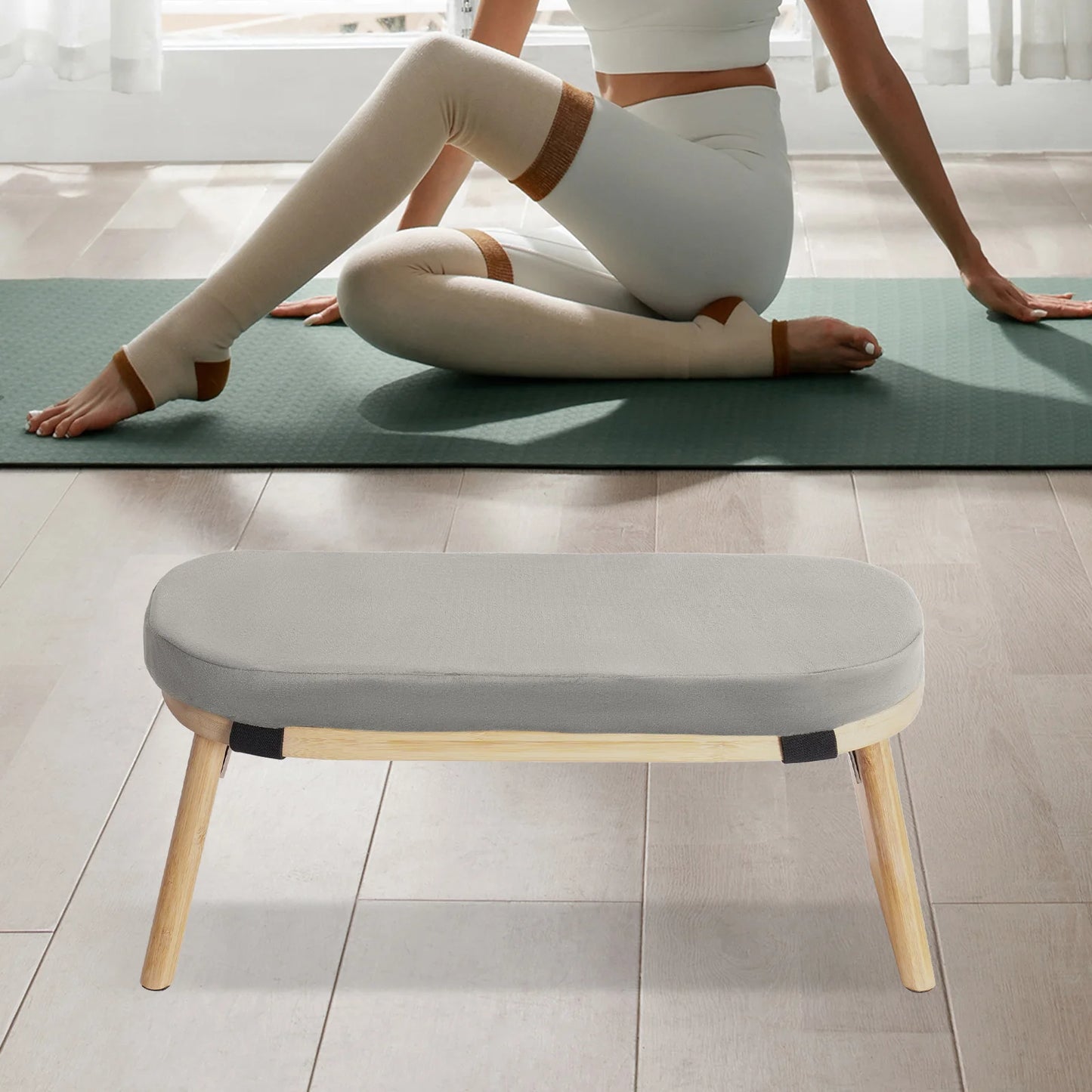 Bymaocar Foldable Meditation Bench Bamboo Frame Cushioned Seat