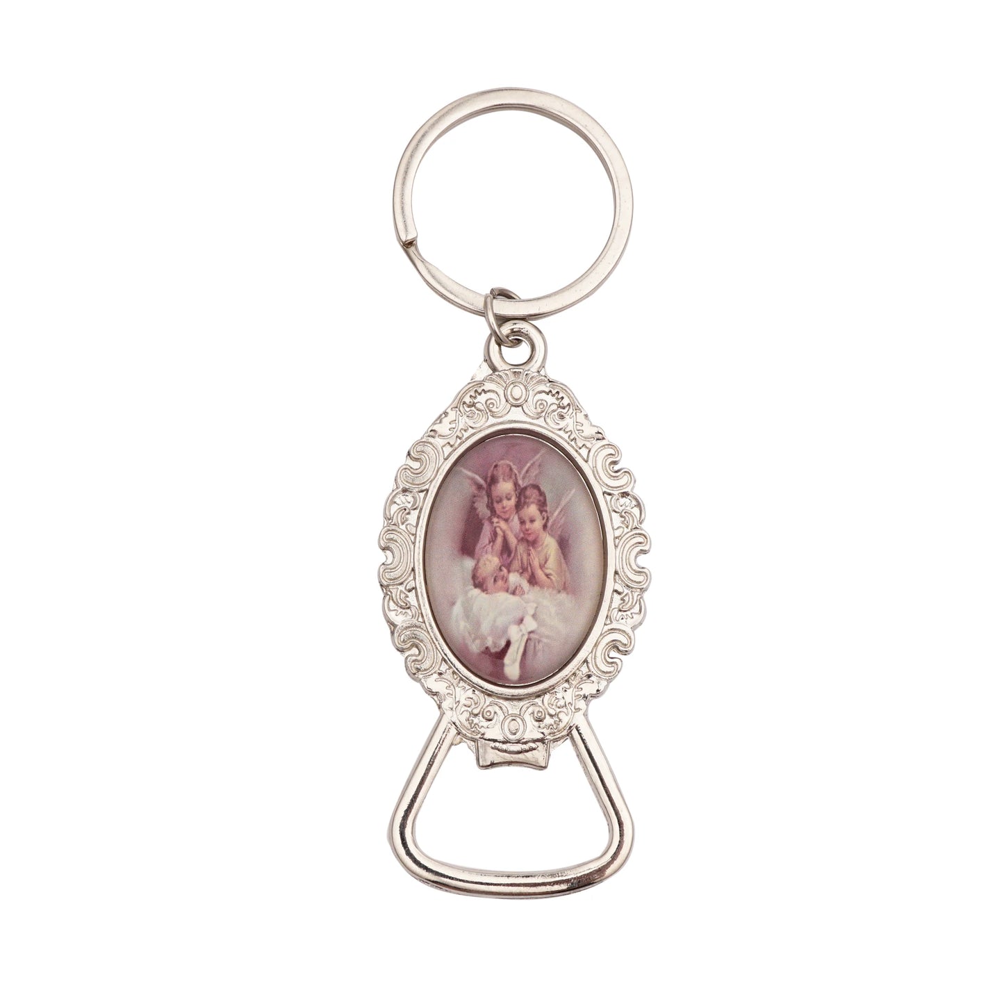 Bottle Opener Keychain Zinc Alloy Guardian Angel Christening Gift