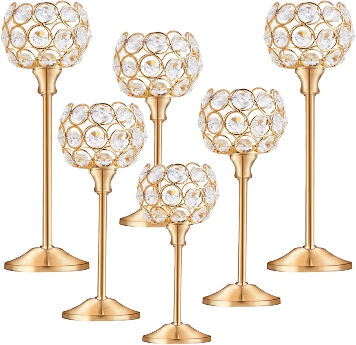 Tealight Candlestick Set Golden Crystal Elegant Home Decor