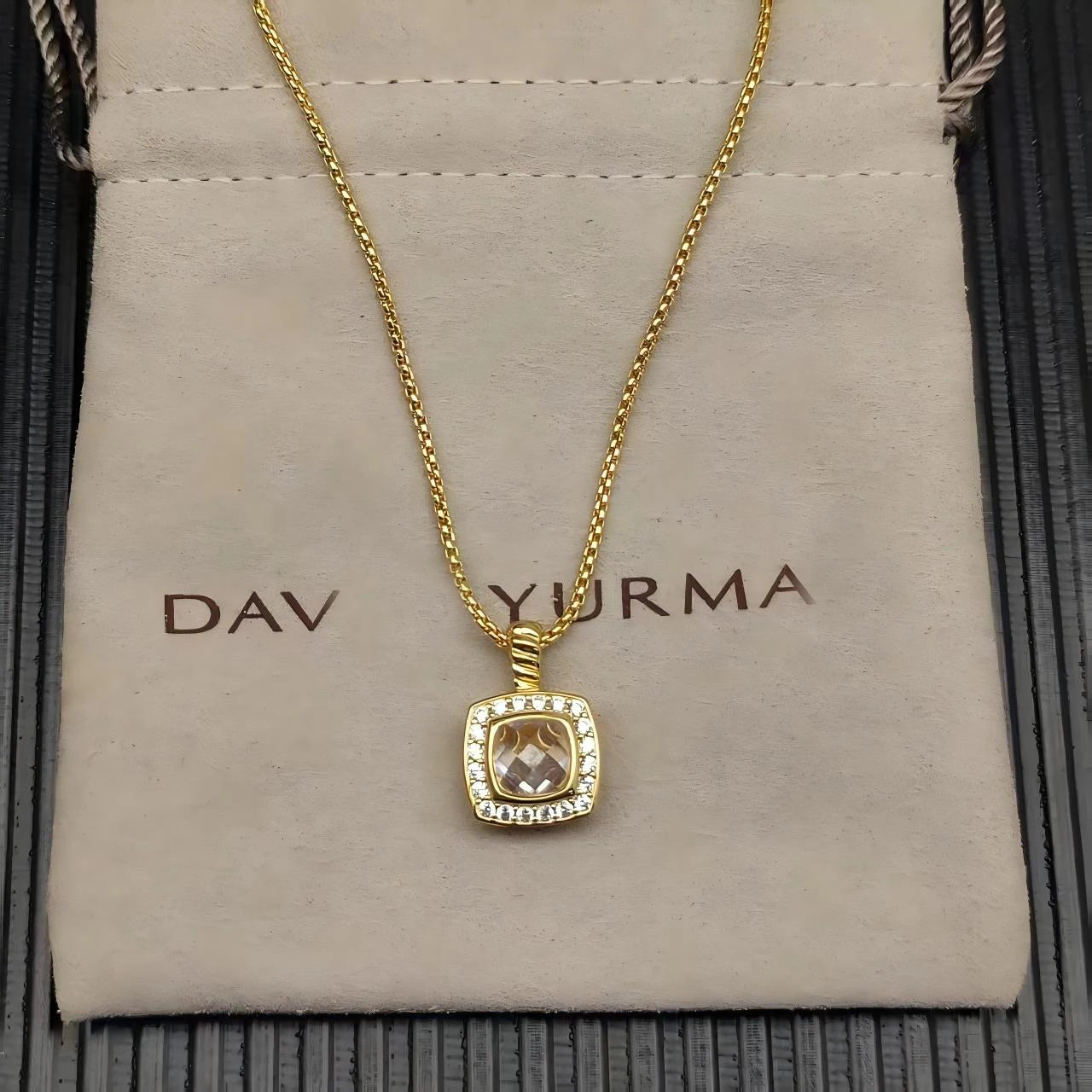Necklace and Earrings Set With Zircon Square Pendant