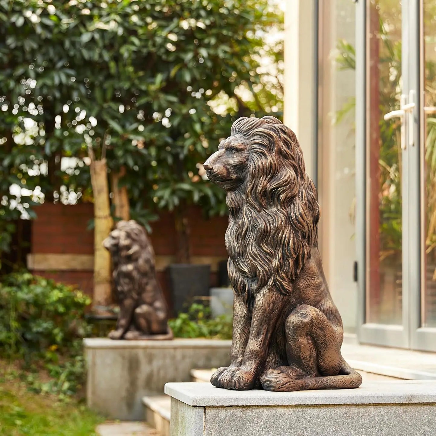 Lion Statue Sitting Bronze Indoor Outdoor Garden Sculpture