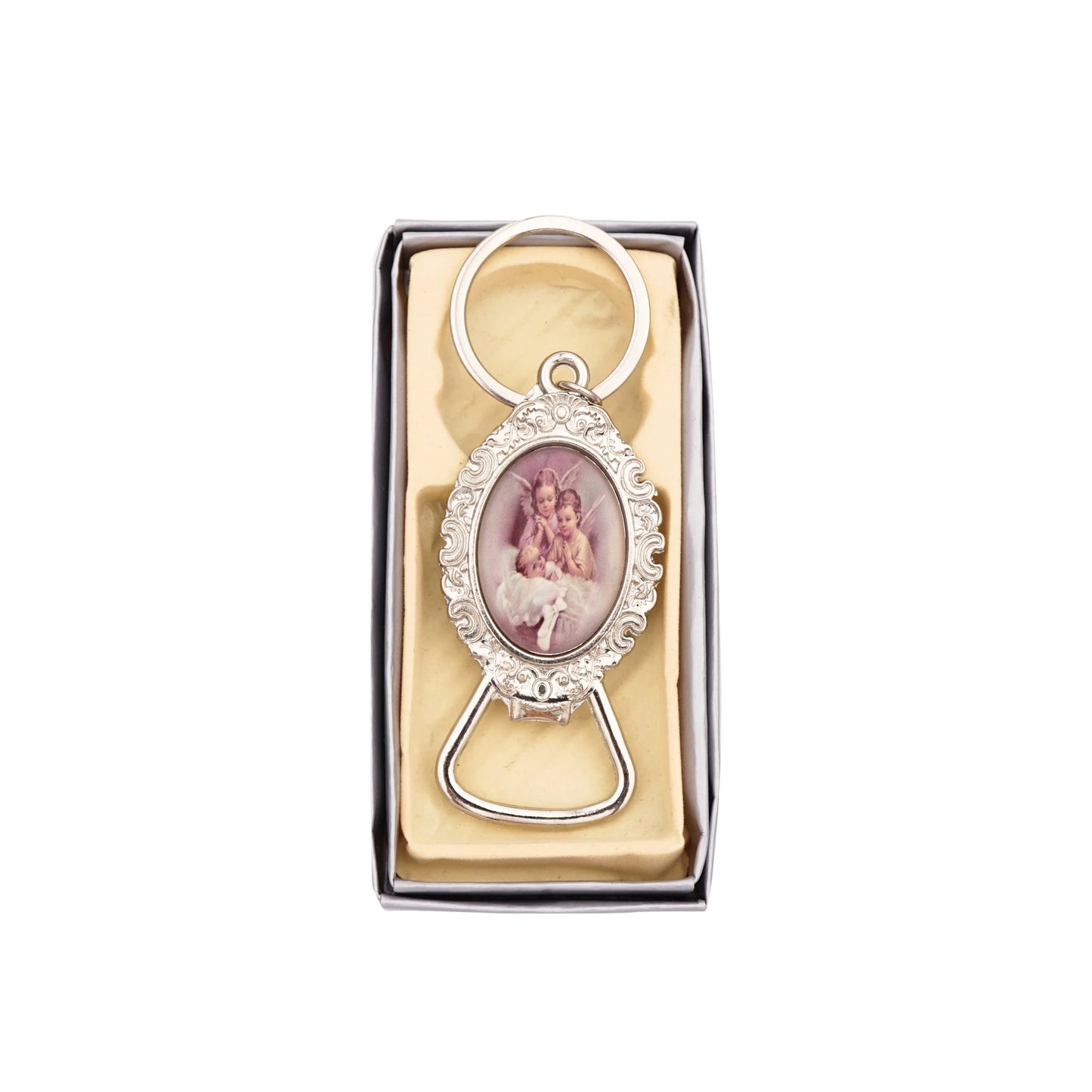 Bottle Opener Keychain Zinc Alloy Guardian Angel Christening Gift
