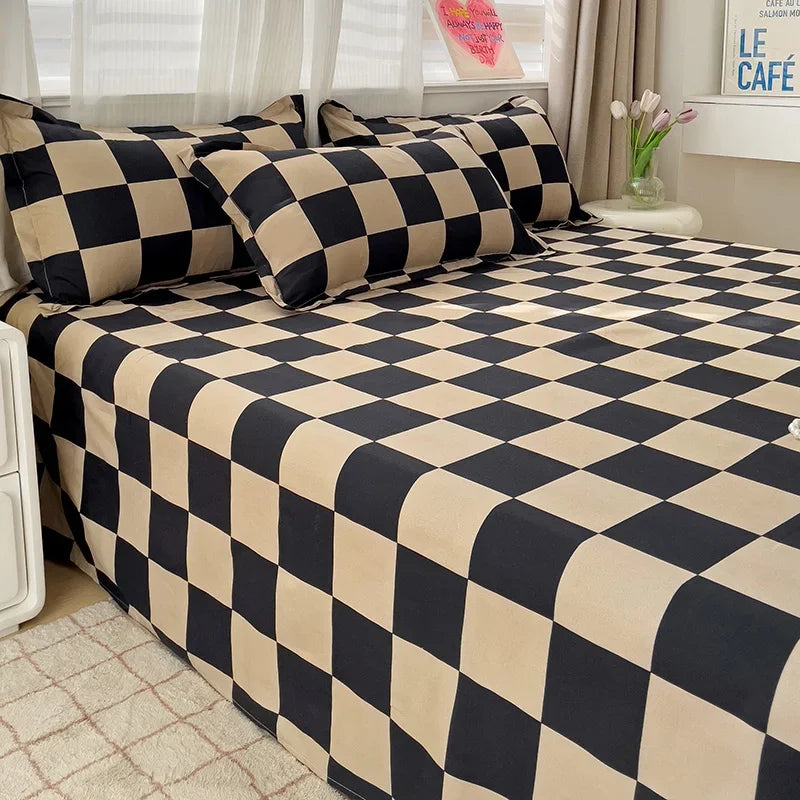 Bed Sheets 100 Percent Polyester Plaid Nordic Style