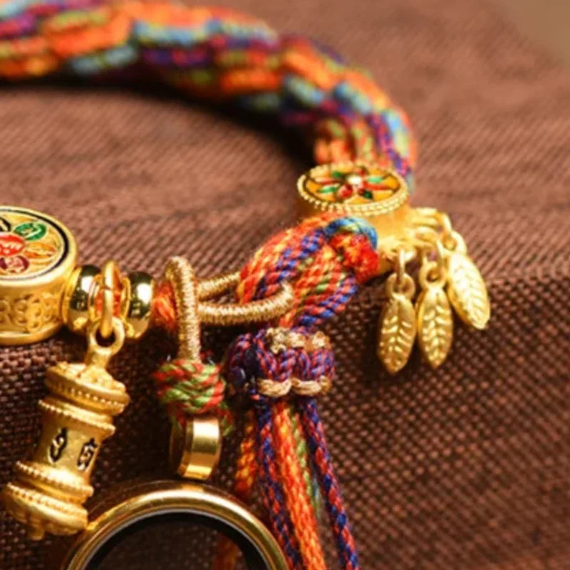 Bracelet Handwoven Cotton Tibetan Style Five Master Tara