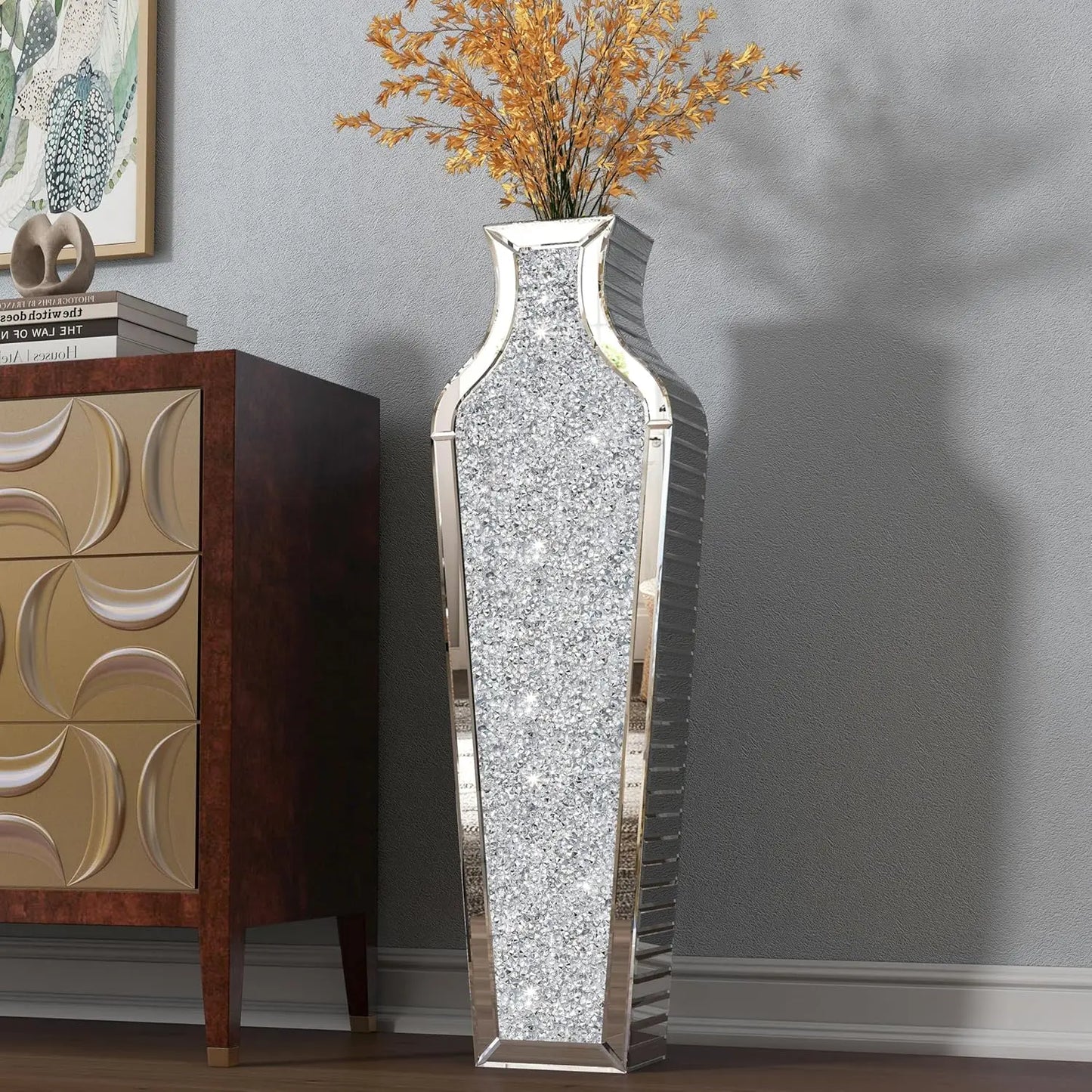 Function Floor Vase Crushed Diamond Glass Modern Decorative