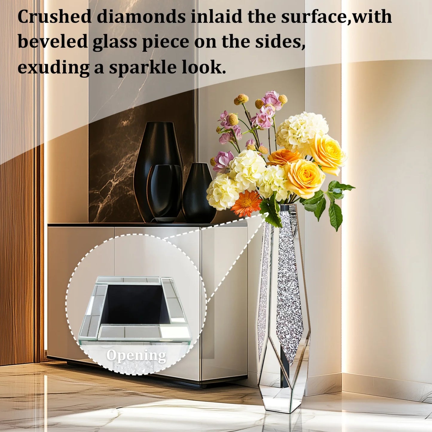 Function Floor Vase Crushed Diamond Glass Modern Decorative