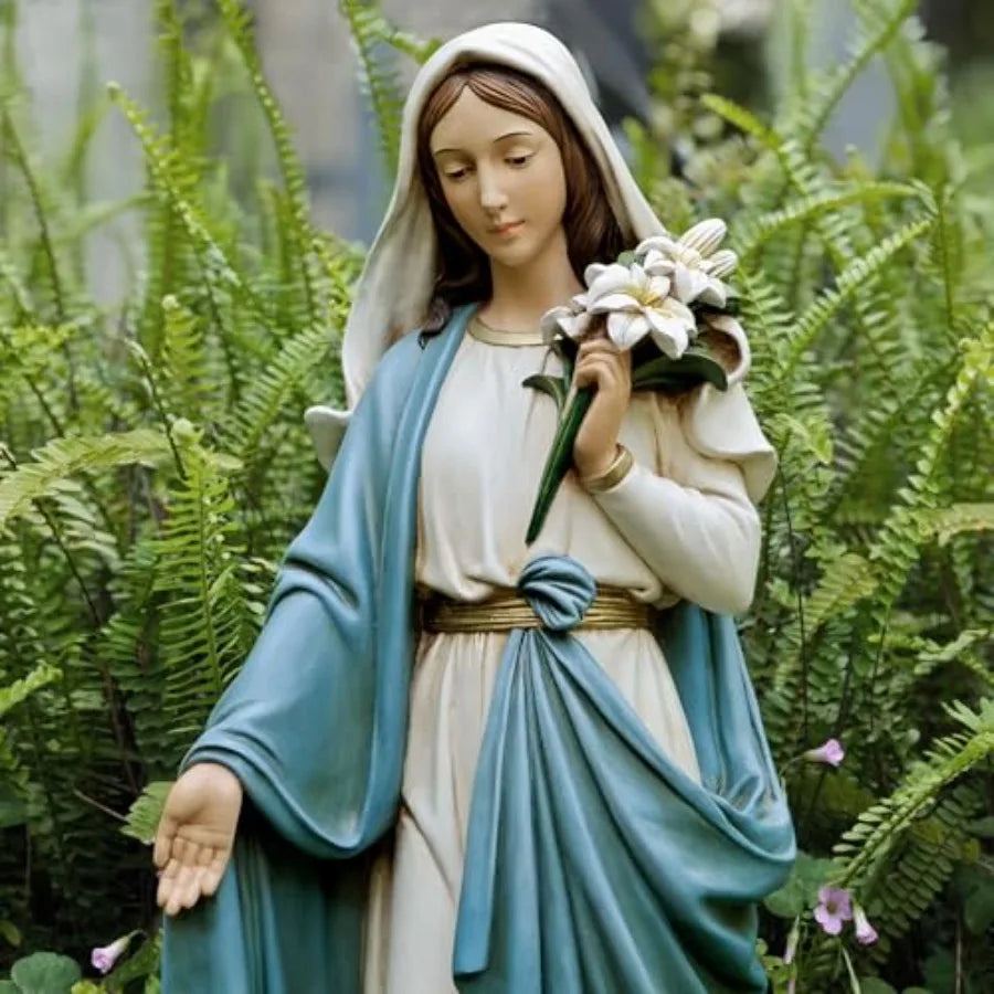 SHXI Virgin Mary Garden Statue Outdoor Sculpture Blessed Lilies