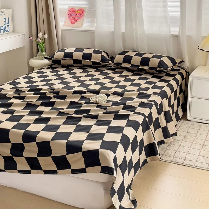 Bed Sheets 100 Percent Polyester Plaid Nordic Style