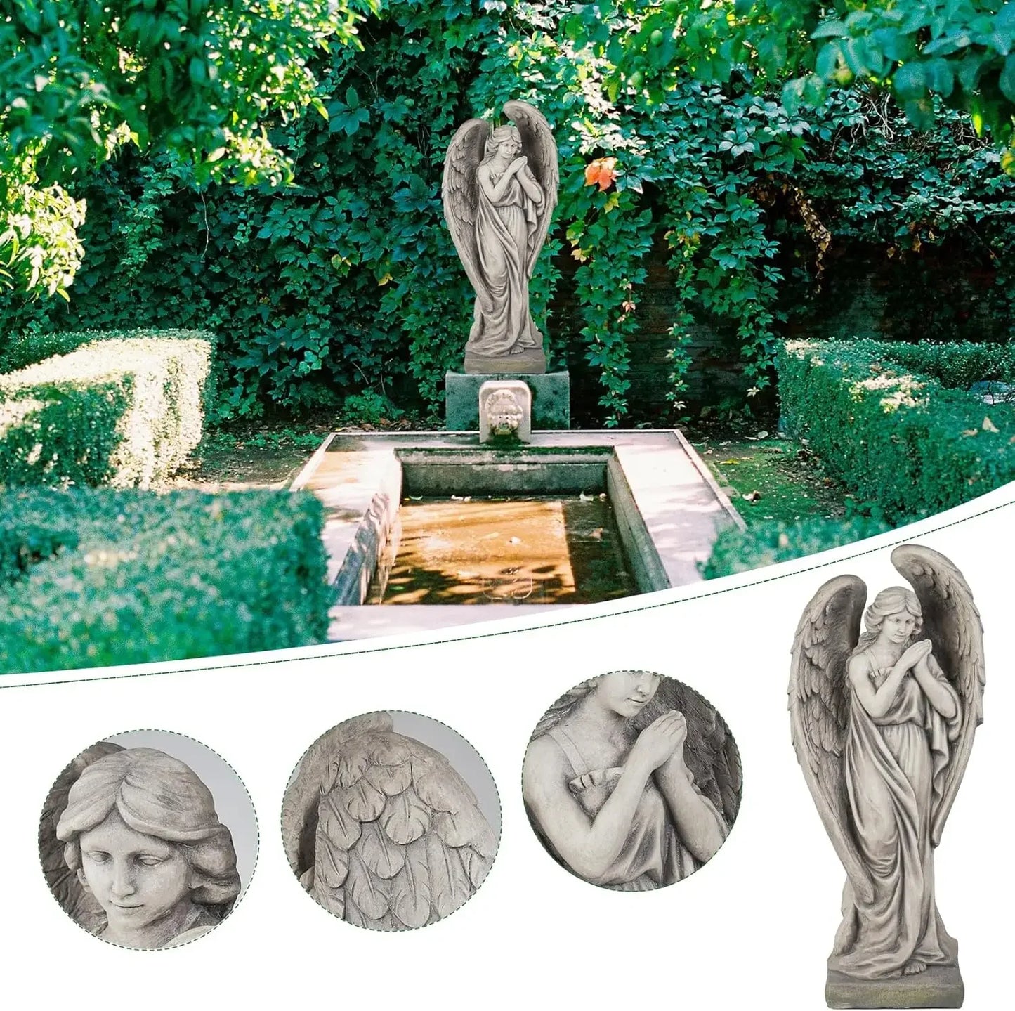 Garden Angel Statue Porcelain Finish Outdoor Religious Sculpture
