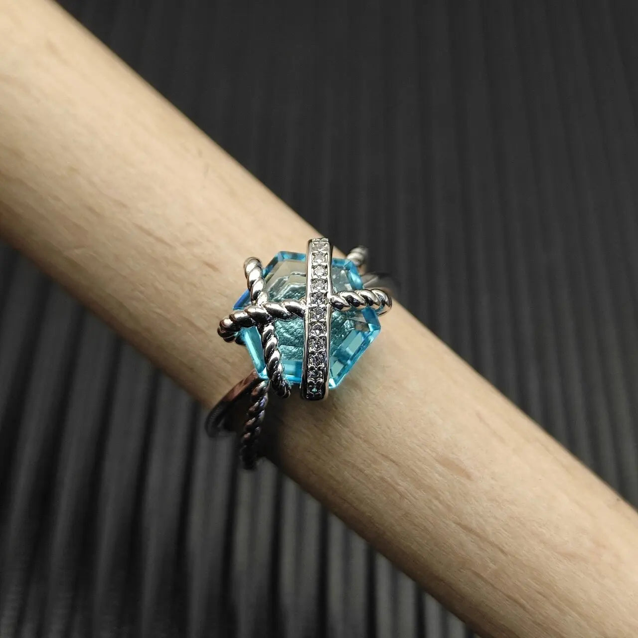 Ring Set In Sterling Silver With Hexagonal Zircon Studs