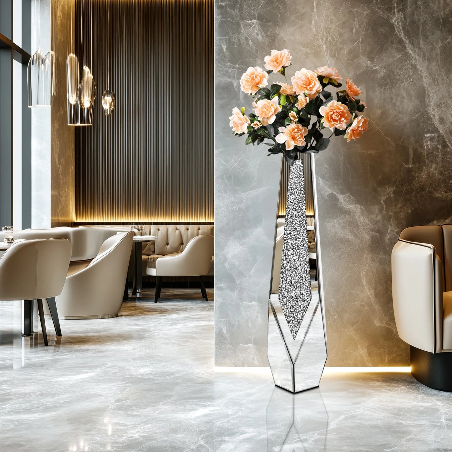 Function Floor Vase Crushed Diamond Glass Modern Decorative