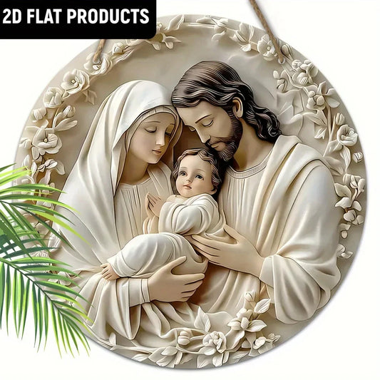 Wooden Round Hanging Sign Baptism Theme Family Decor