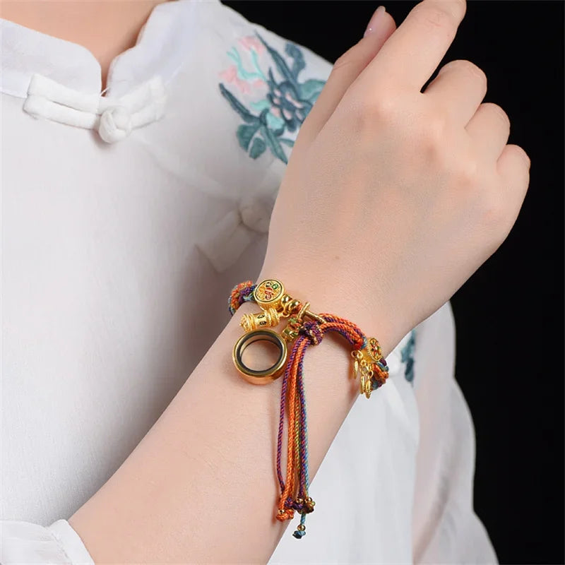 Bracelet Handwoven Cotton Tibetan Style Five Master Tara