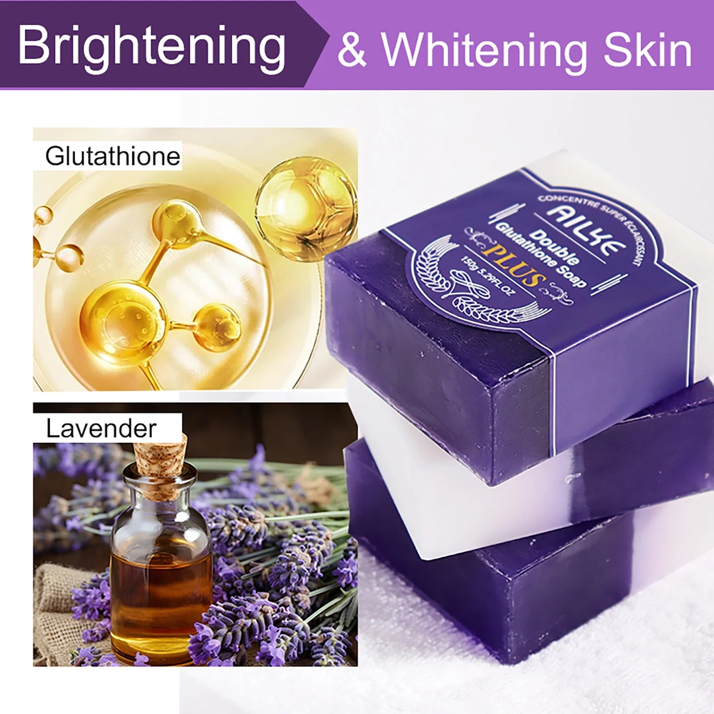 AILKE Soap Bar With Organic Glutathione Lavender For Face