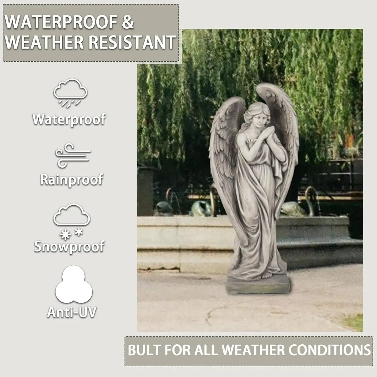 Garden Angel Statue Porcelain Finish Outdoor Religious Sculpture