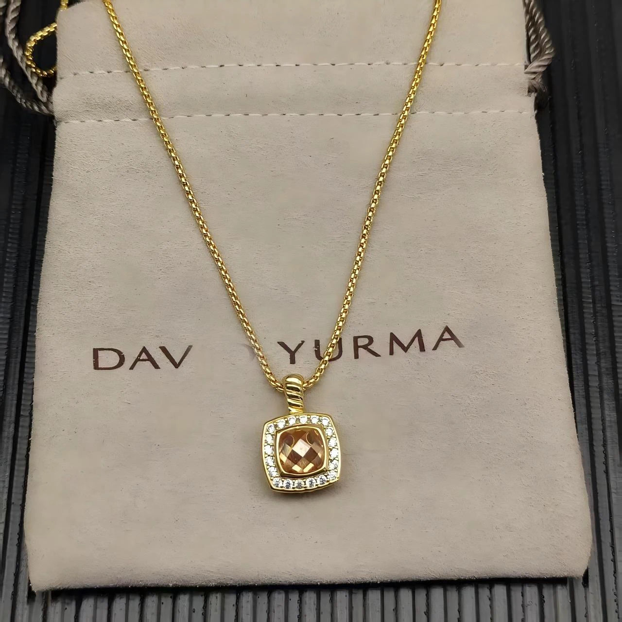 Necklace and Earrings Set With Zircon Square Pendant