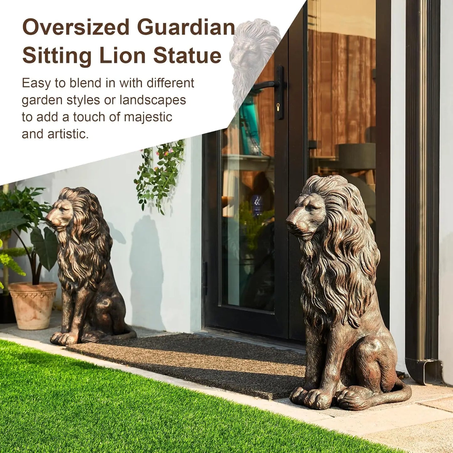 Lion Statue Sitting Bronze Indoor Outdoor Garden Sculpture