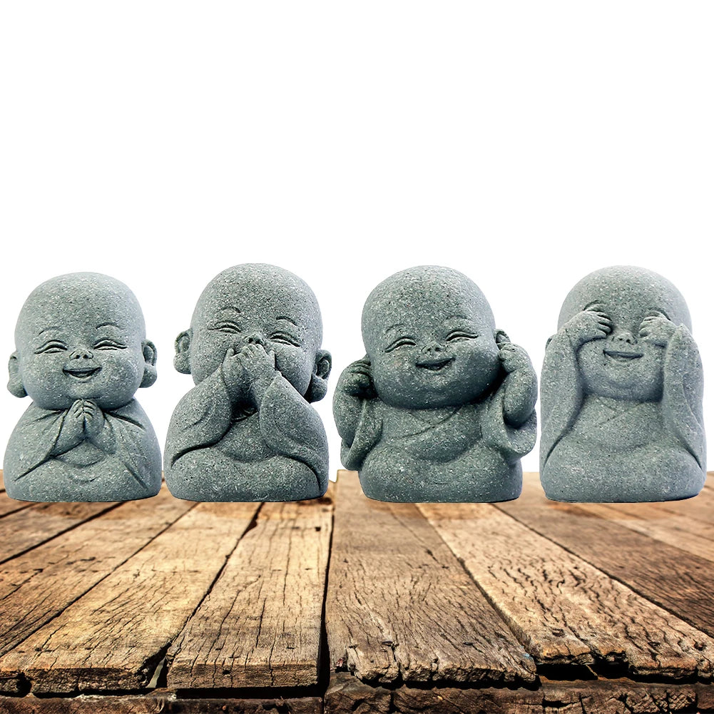 Shunmaii Monk Figurine Set Resin Buddha Mini Statues for Home