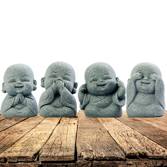 Shunmaii Monk Figurine Set Resin Buddha Mini Statues for Home