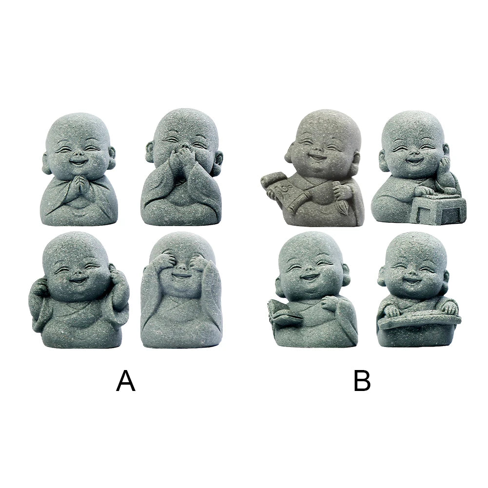 Shunmaii Monk Figurine Set Resin Buddha Mini Statues for Home