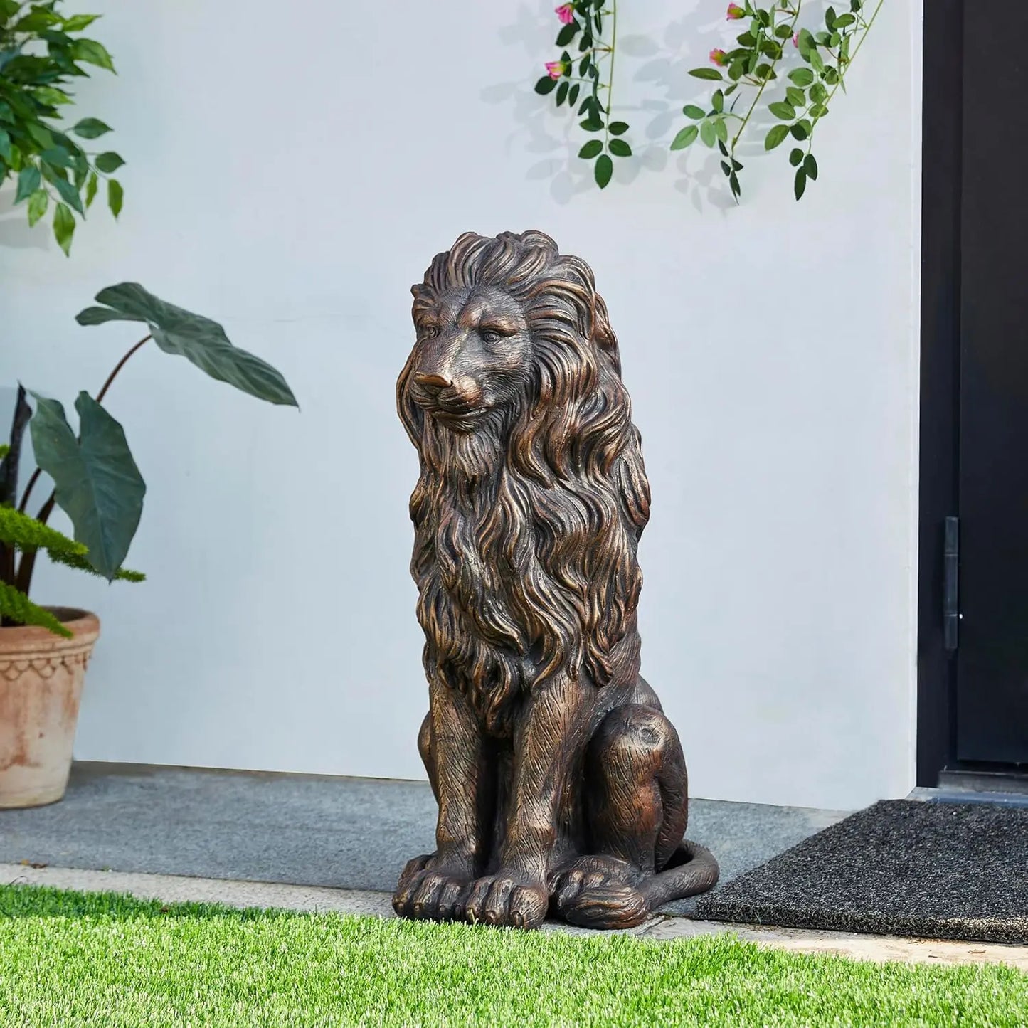 Lion Statue Sitting Bronze Indoor Outdoor Garden Sculpture