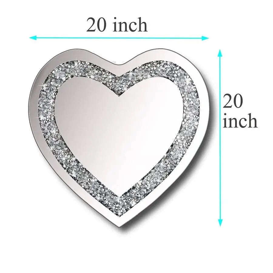 Heart Shaped Frameless Mirror With Crystal Sparkle Accents