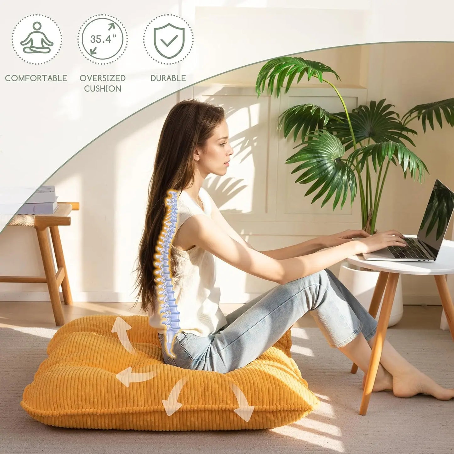 YTYIN Floor Pillow Washable High-Density Foam Cushion
