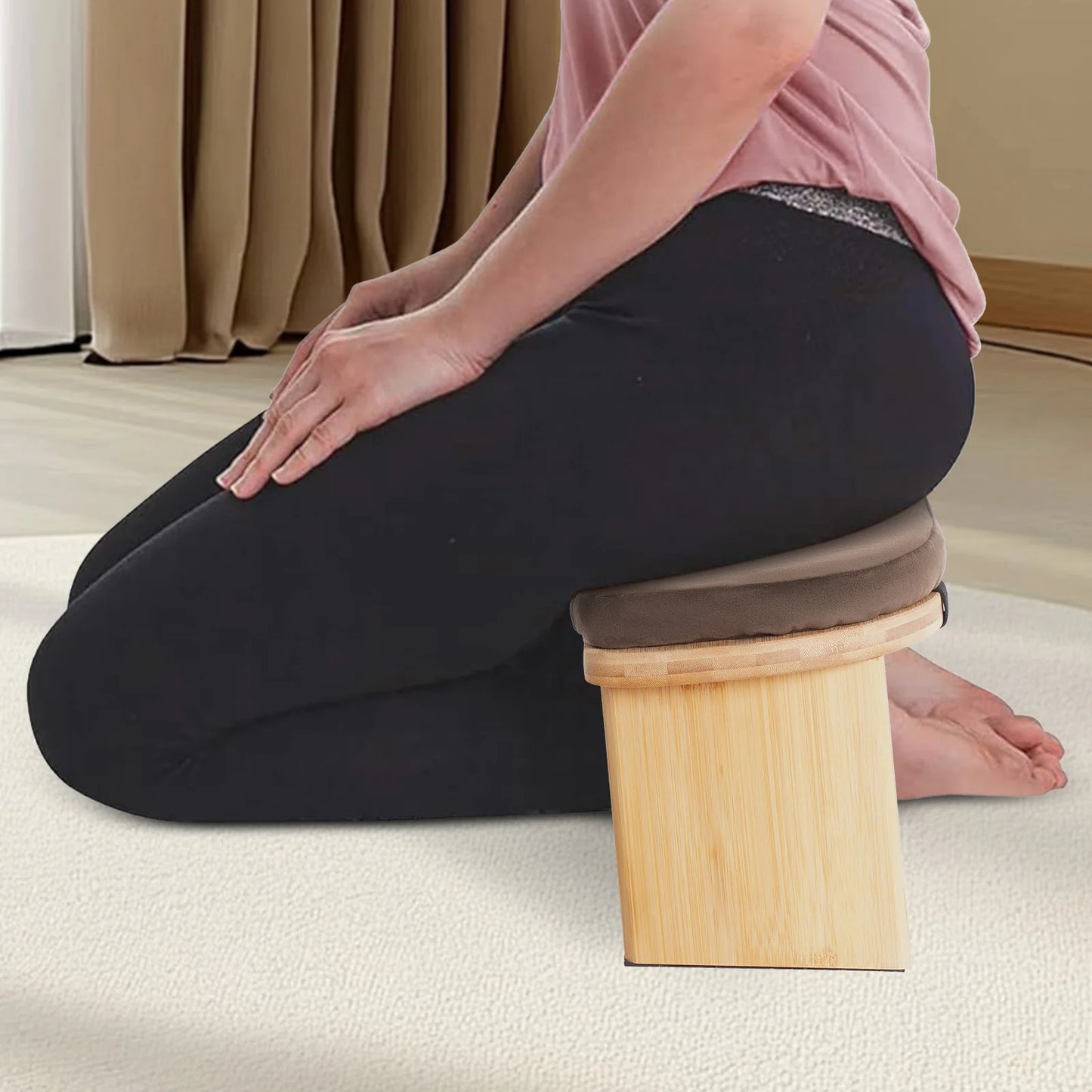 Bymaocar Foldable Meditation Bench Bamboo Frame Cushioned Seat