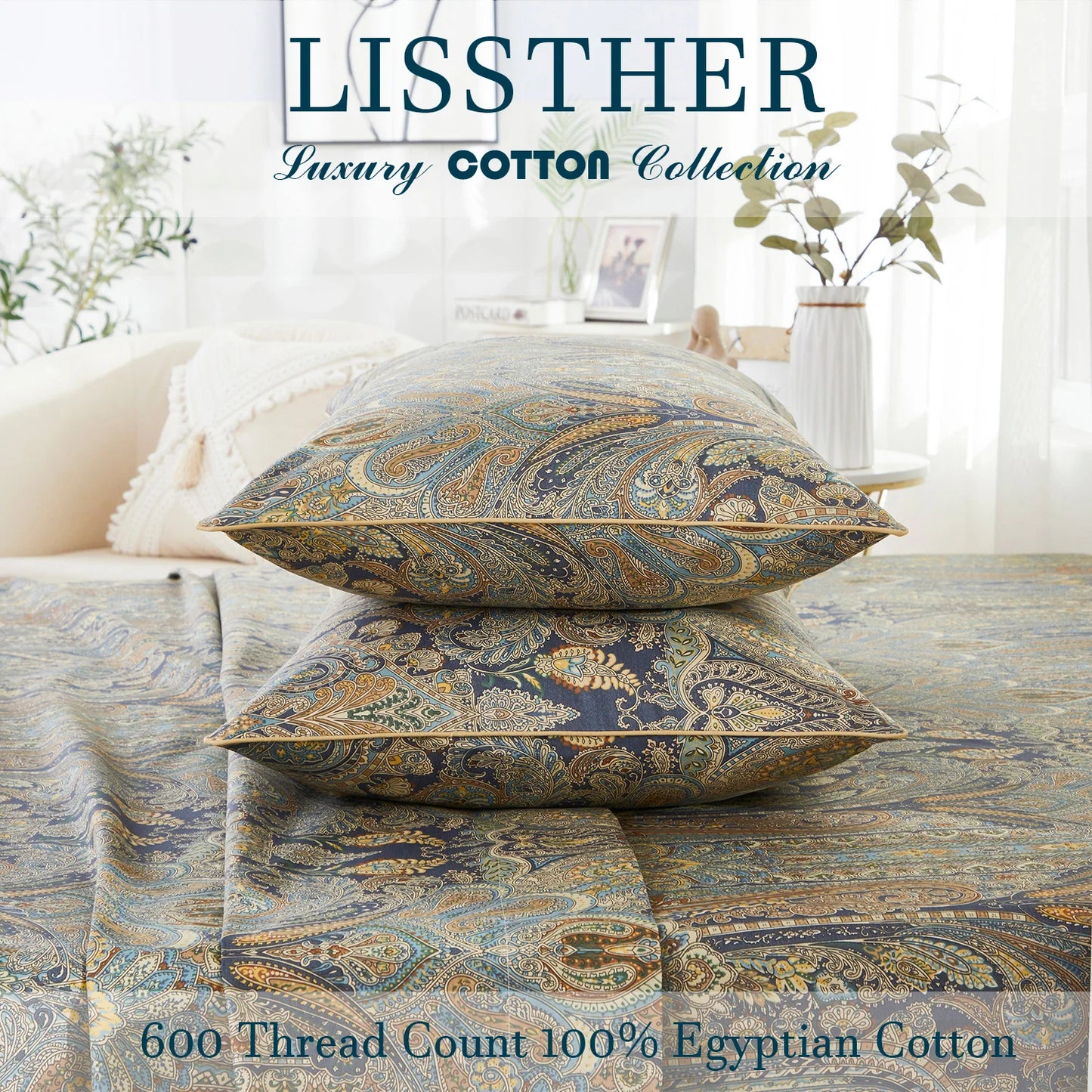 LISSTHERCN Duvet Cover Set 600TC Cotton Vintage Bohemian Paisley