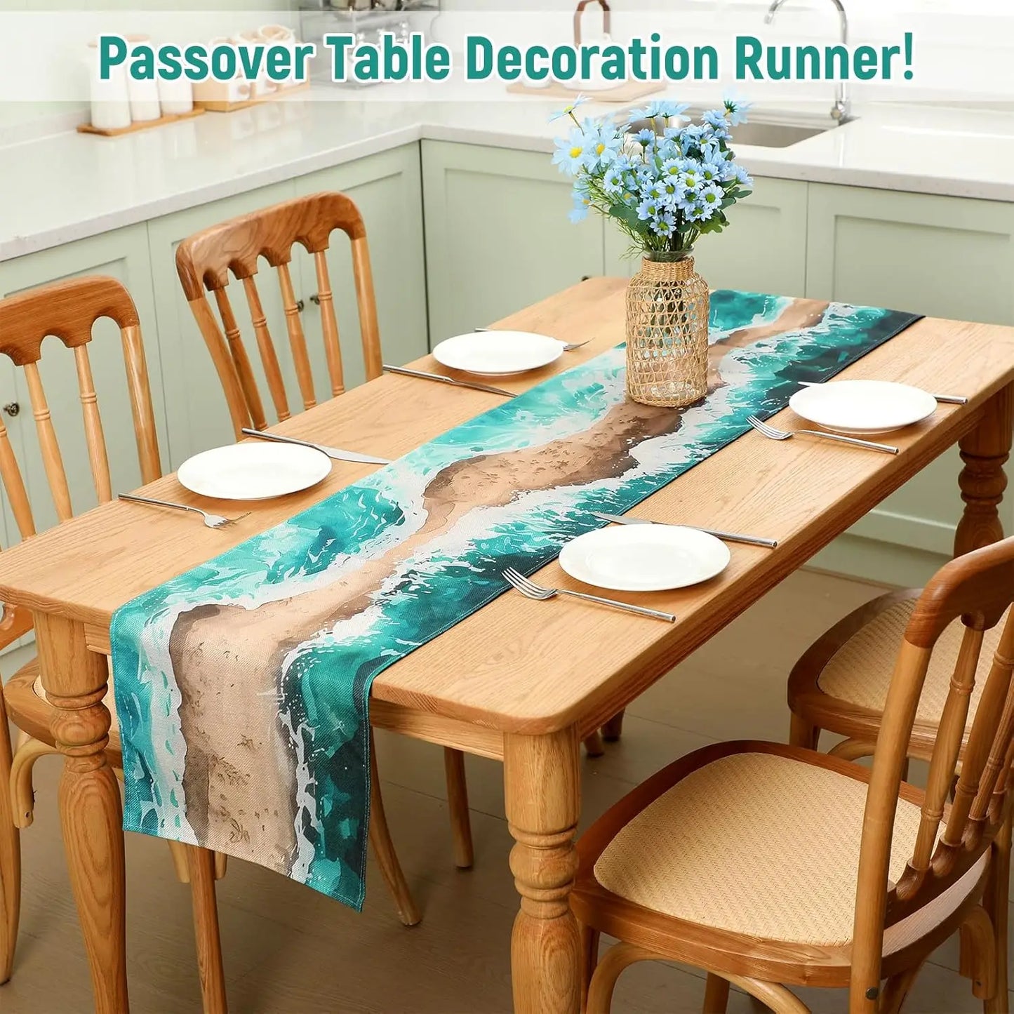Table Runner Linen Passover Decor For Jewish Holiday Table