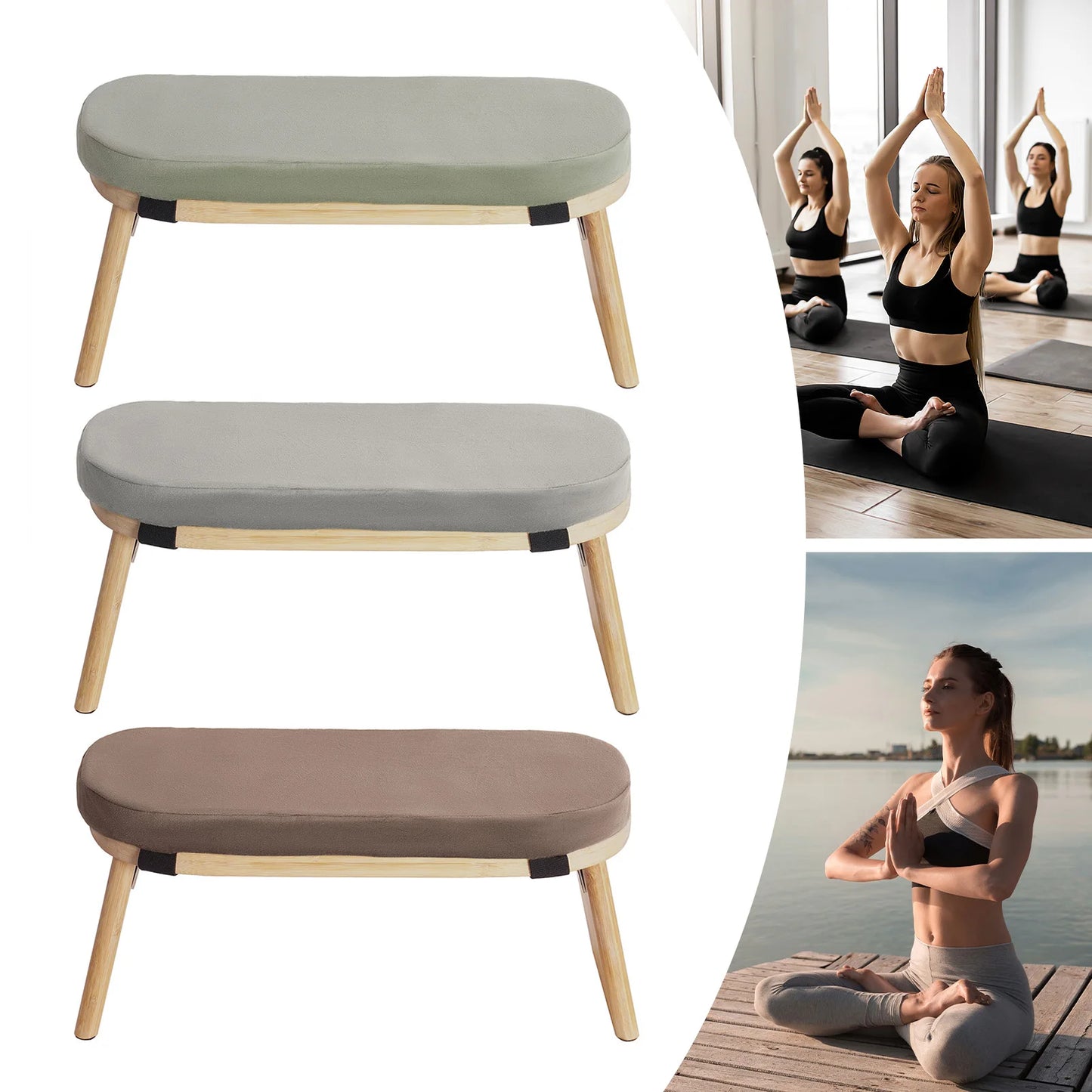 Bymaocar Foldable Meditation Bench Bamboo Frame Cushioned Seat