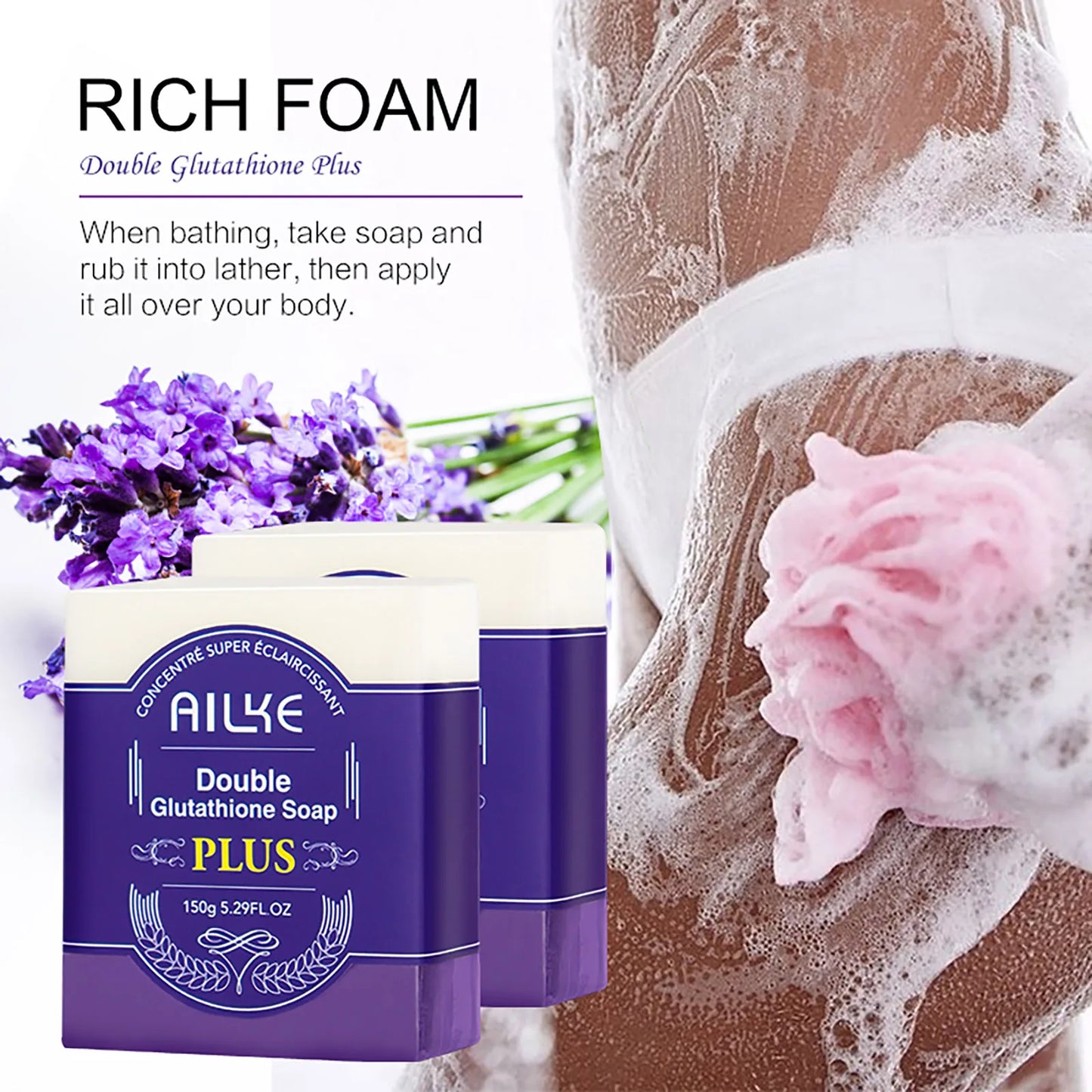 AILKE Soap Bar With Organic Glutathione Lavender For Face