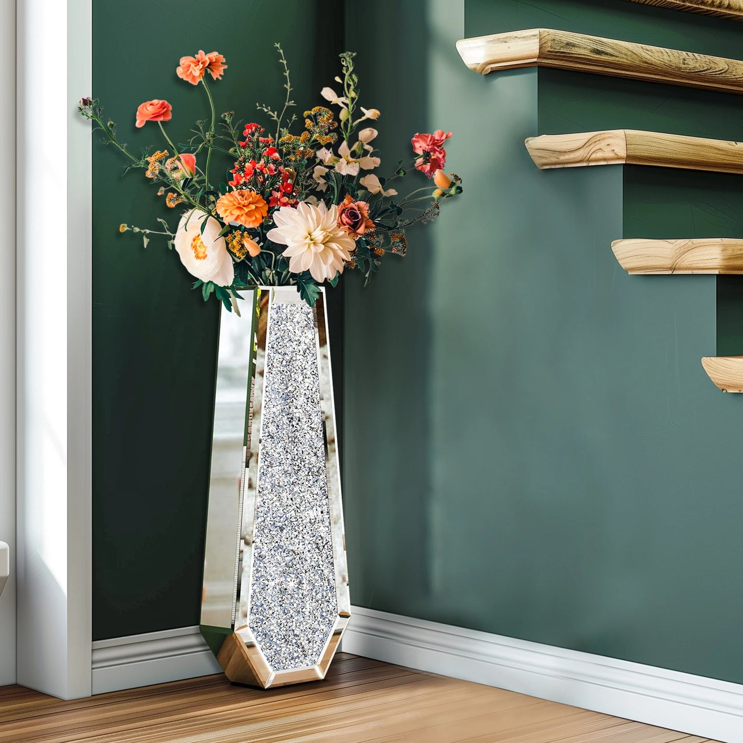 Function Floor Vase Crushed Diamond Glass Modern Decorative