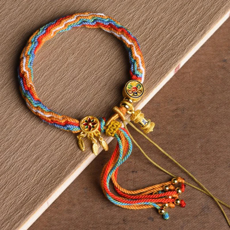 Bracelet Handwoven Cotton Tibetan Style Five Master Tara