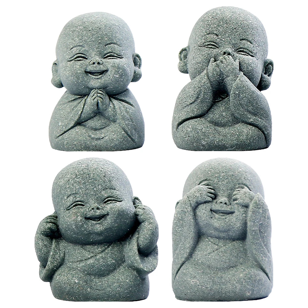 Shunmaii Monk Figurine Set Resin Buddha Mini Statues for Home