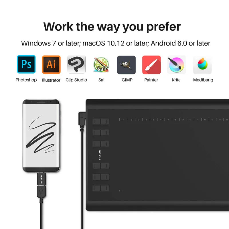 HUION Graphics Tablet With 8192 Pressure Sensitivity Stylus