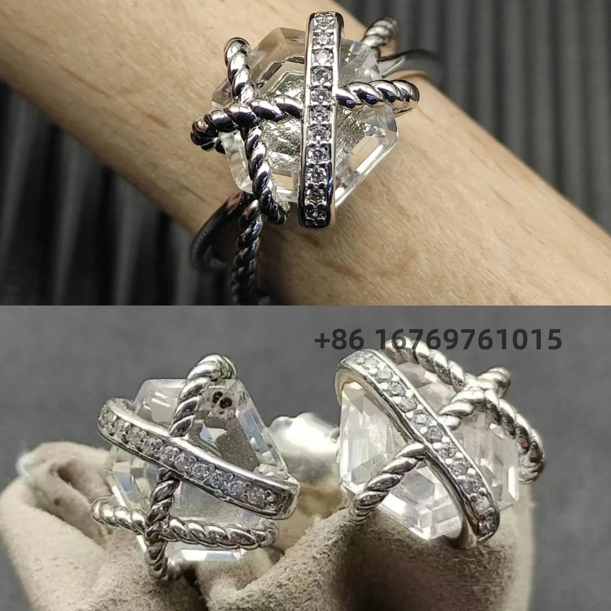 Ring Set In Sterling Silver With Hexagonal Zircon Studs