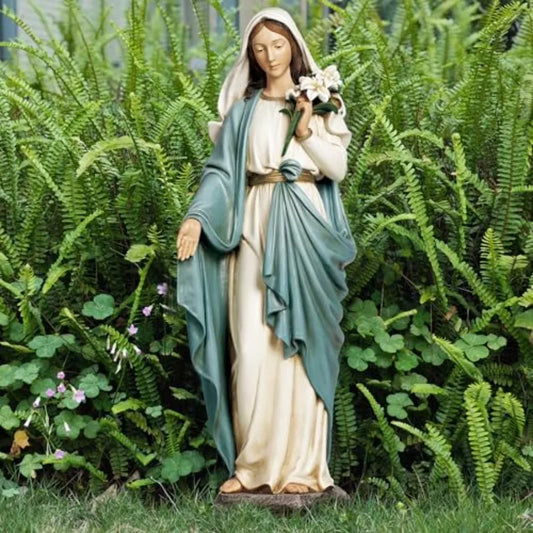 SHXI Virgin Mary Garden Statue Outdoor Sculpture Blessed Lilies
