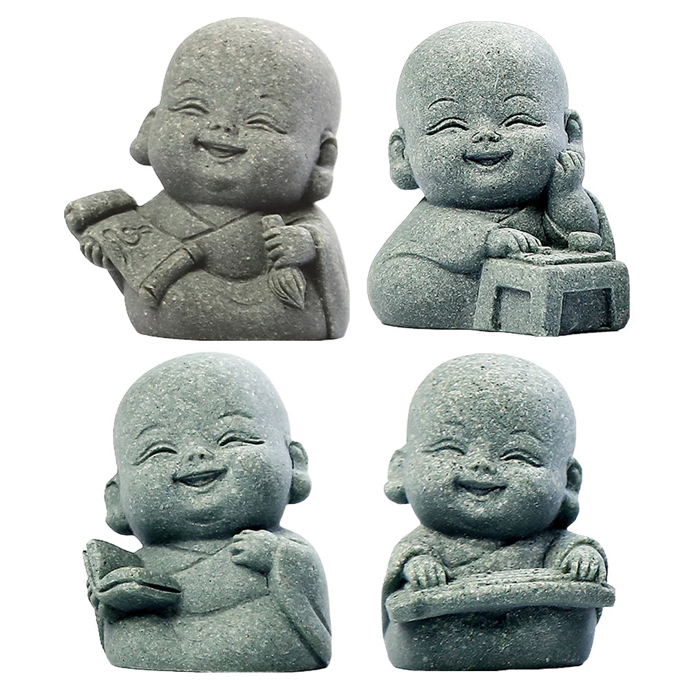 Shunmaii Monk Figurine Set Resin Buddha Mini Statues for Home