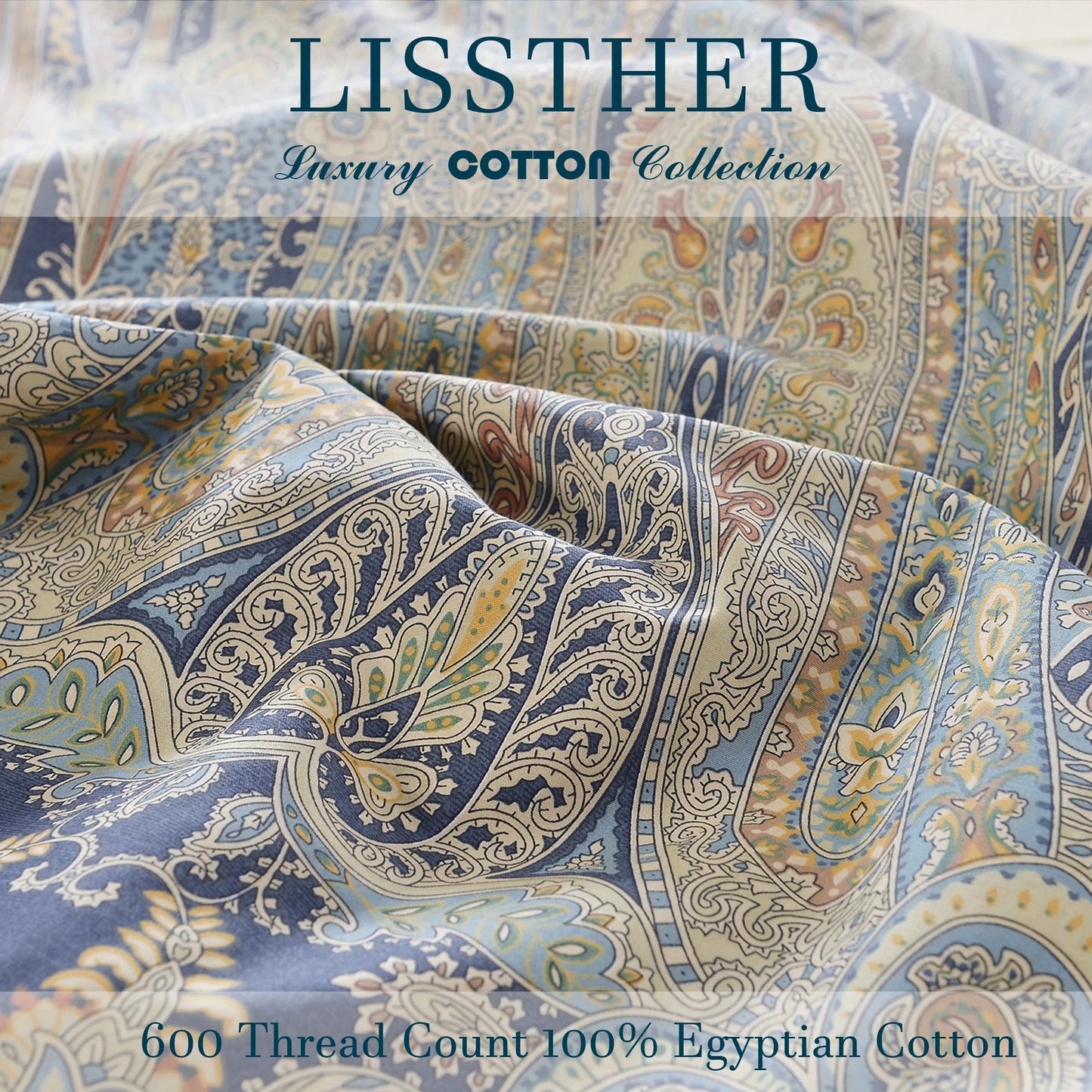 LISSTHERCN Duvet Cover Set 600TC Cotton Vintage Bohemian Paisley