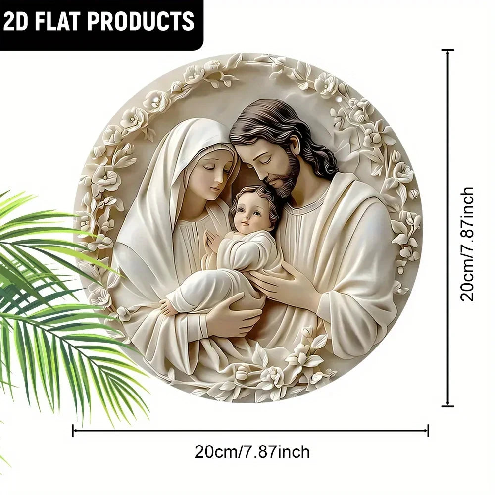 Wooden Round Hanging Sign Baptism Theme Family Decor